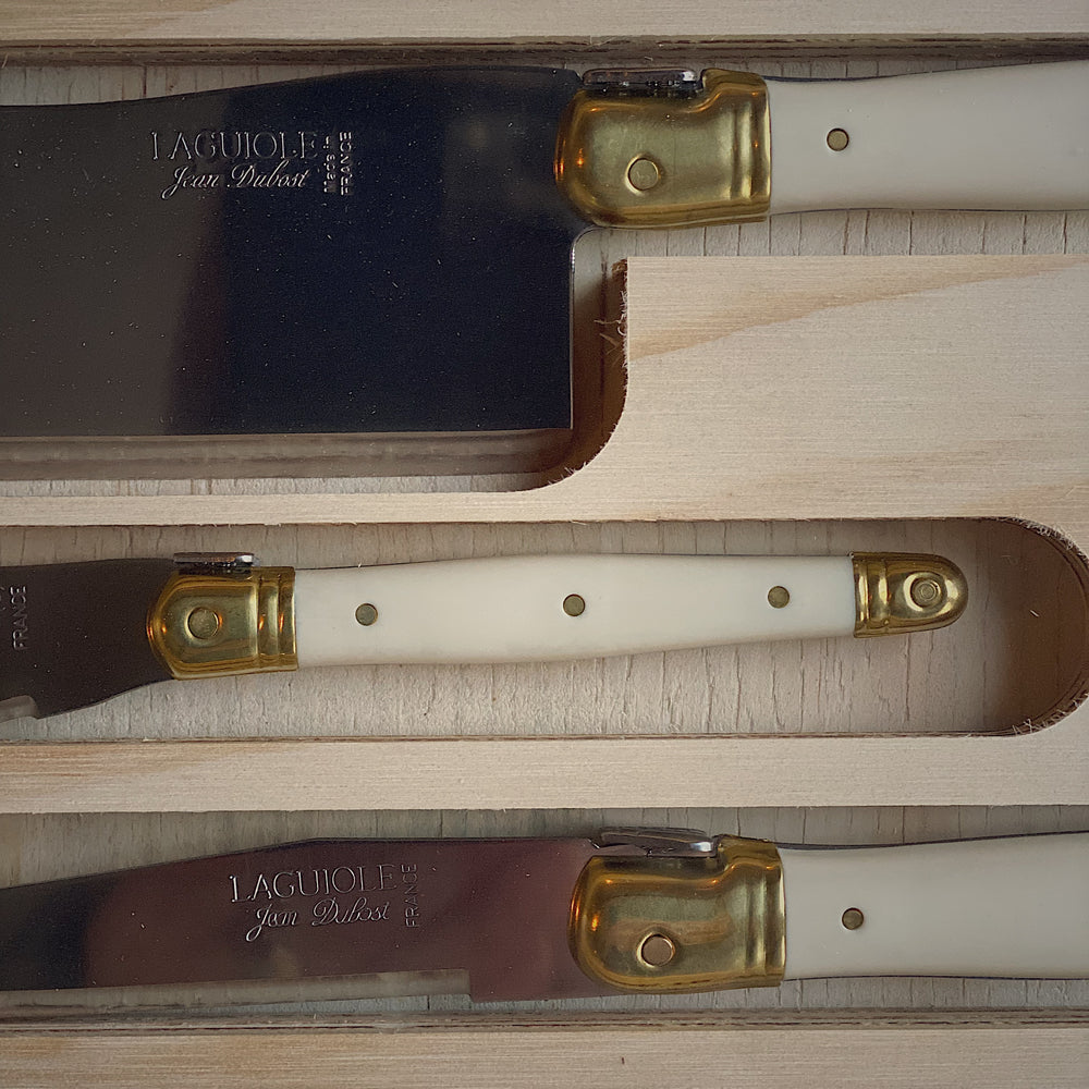 Laguiole Cheese Set ABS Ivory w/Brass 3pc