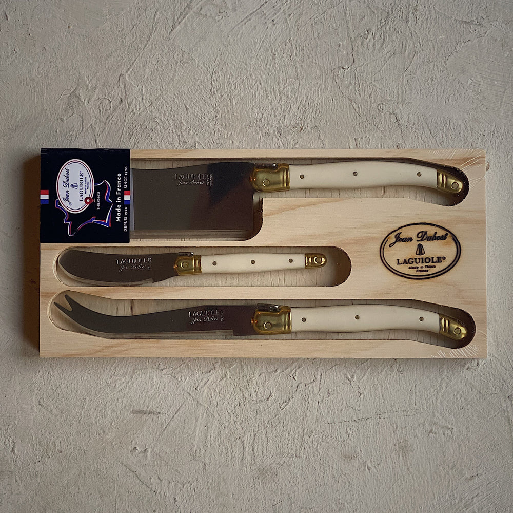 Laguiole Cheese Set ABS Ivory w/Brass 3pc