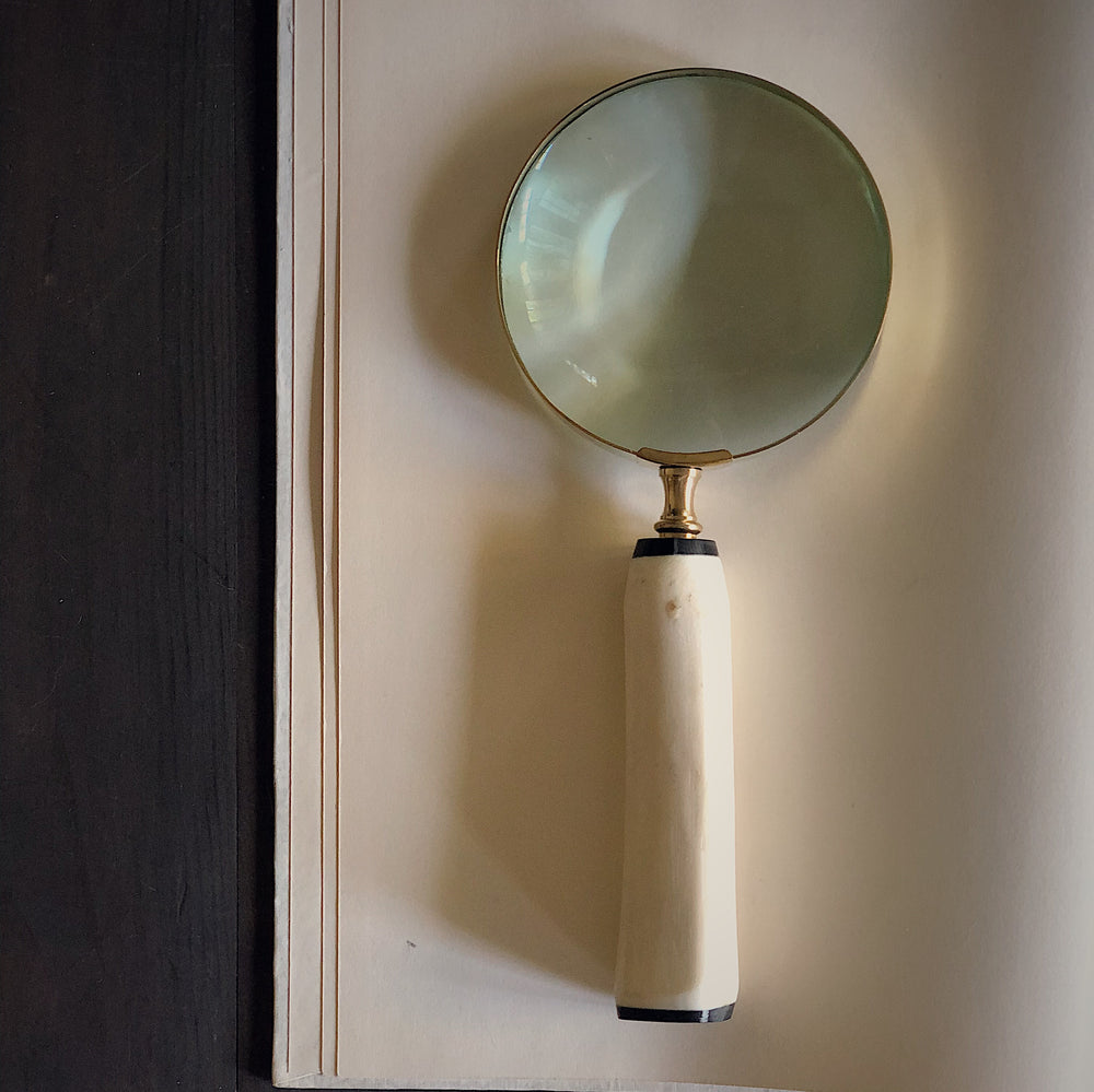 Brown and white horn handle magnifying glasses