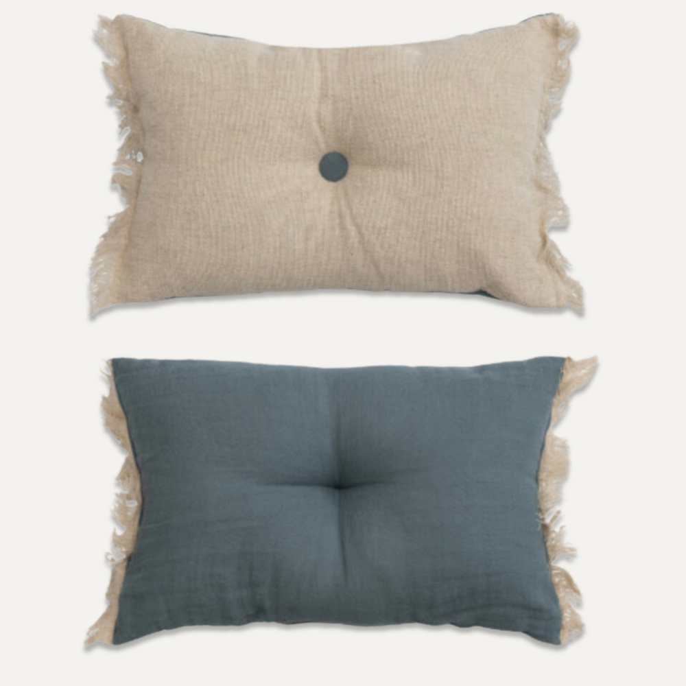 Coussin lombaire - Bleu & Lin naturel