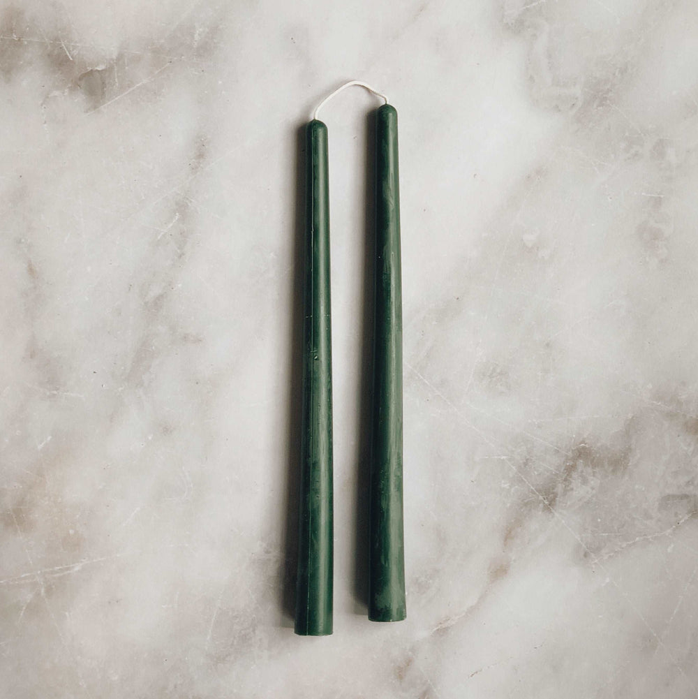 PAIRE DE CHANDELLES À LA CIRE D'ABEILLE - vert forêt honey candle sur mon x