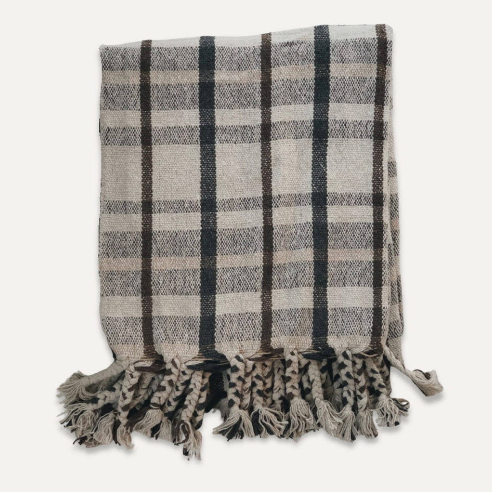 jetté à carreaux brun creme - plaid throw