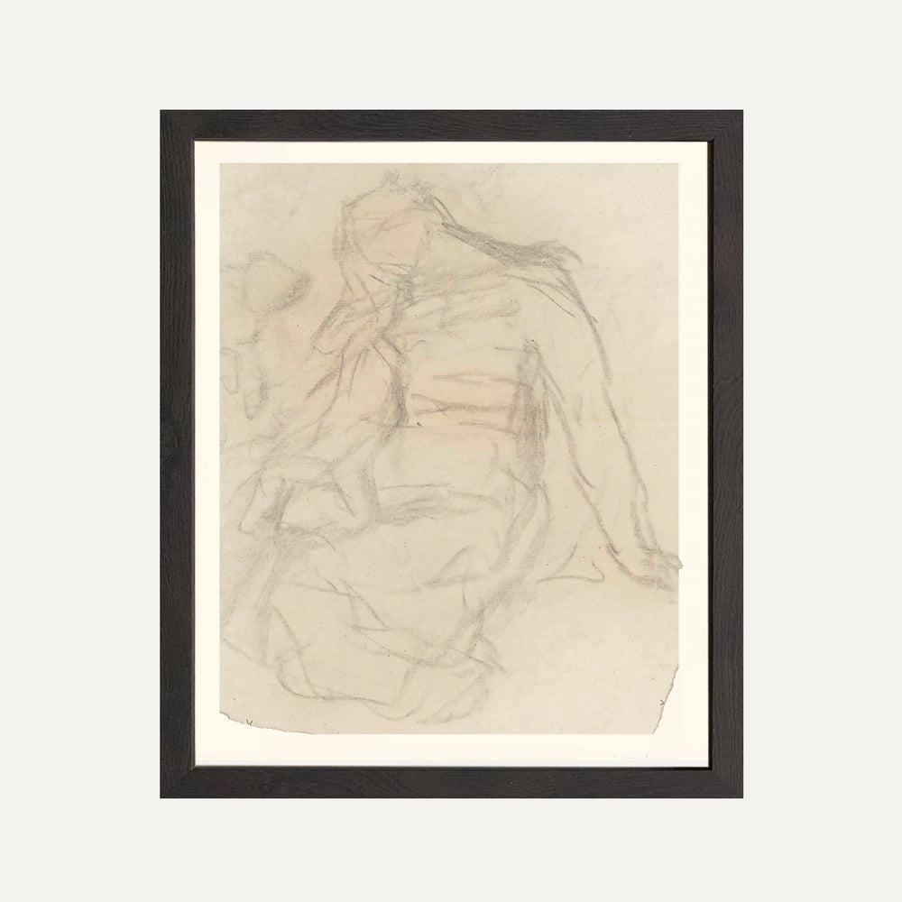 Vintage fine art print – Elegant and timeless sketch of a woman in an ornate frame. Classic wall art for a refined interior