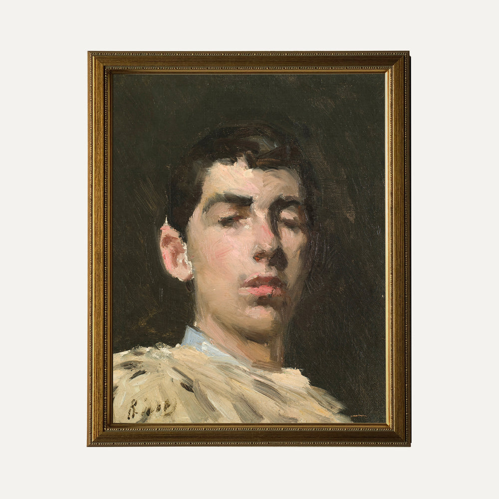 Vintage fine art print – Classic portrait of a man by Ramón Casas, elegantly framed. Timeless painting for sophisticated wall decor.