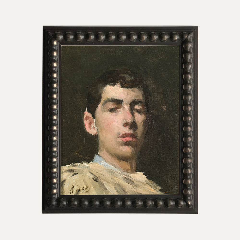 Affiche murale vintage – Portrait classique d’un homme par Ramón Casas, encadré élégamment. Peinture intemporelle pour une décoration murale sophistiquée.