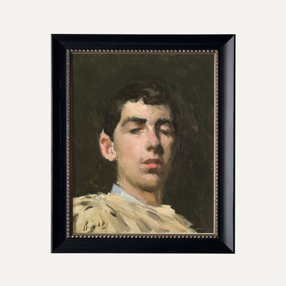 Vintage fine art print – Classic portrait of a man by Ramón Casas, elegantly framed. Timeless painting for sophisticated wall decor.