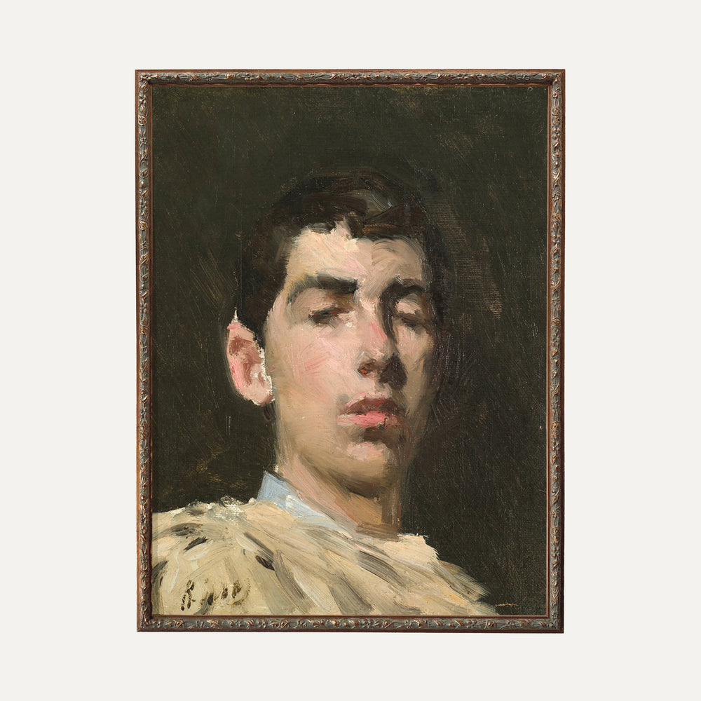 Affiche murale vintage – Portrait classique d’un homme par Ramón Casas, encadré élégamment. Peinture intemporelle pour une décoration murale sophistiquée.