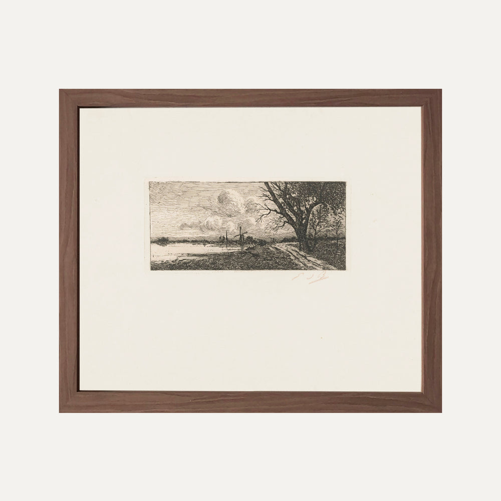 Cadre classique Dessin paysage vintage - la forêt - timeless wall art landscape