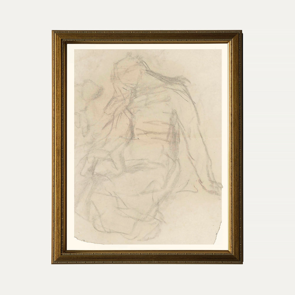 Vintage fine art print – Elegant and timeless sketch of a woman in an ornate frame. Classic wall art for a refined interior