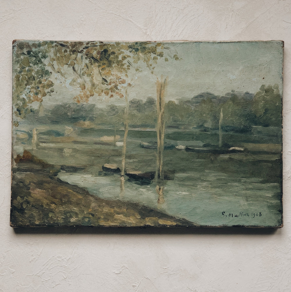 Oil on original canvas - signed 20th century - BERGE DE RIVIÈRE
