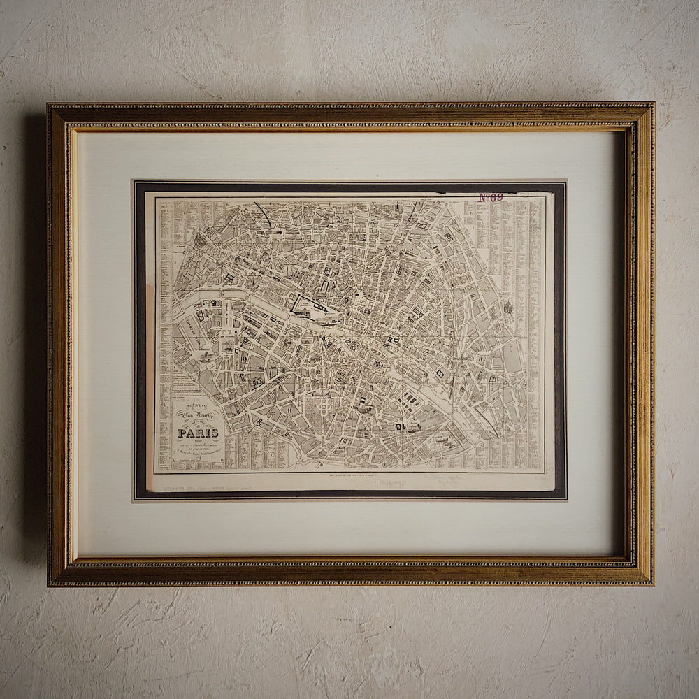 VINTAGE-INSPIRED FRAME - Paris -  Historical Map 1854