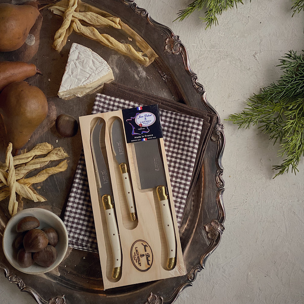 Laguiole Cheese Set ABS Ivory w/Brass 3pc