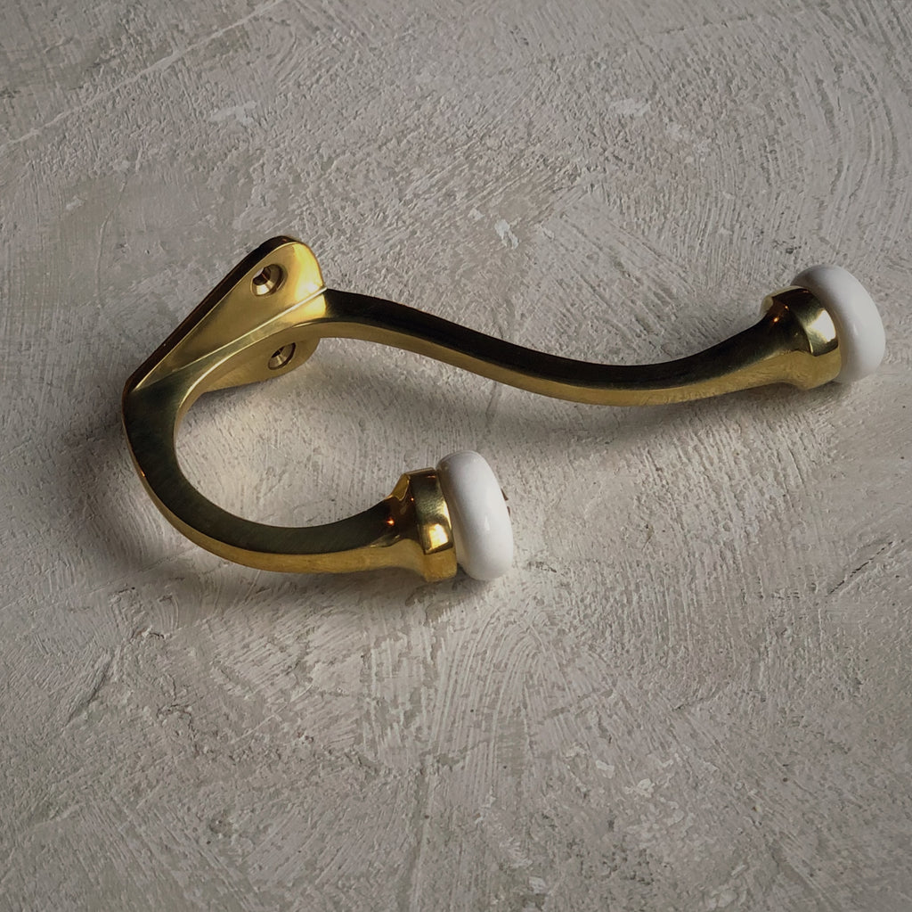 DOUBLE HOOK - POLISHED BRASS AND CERAMIC