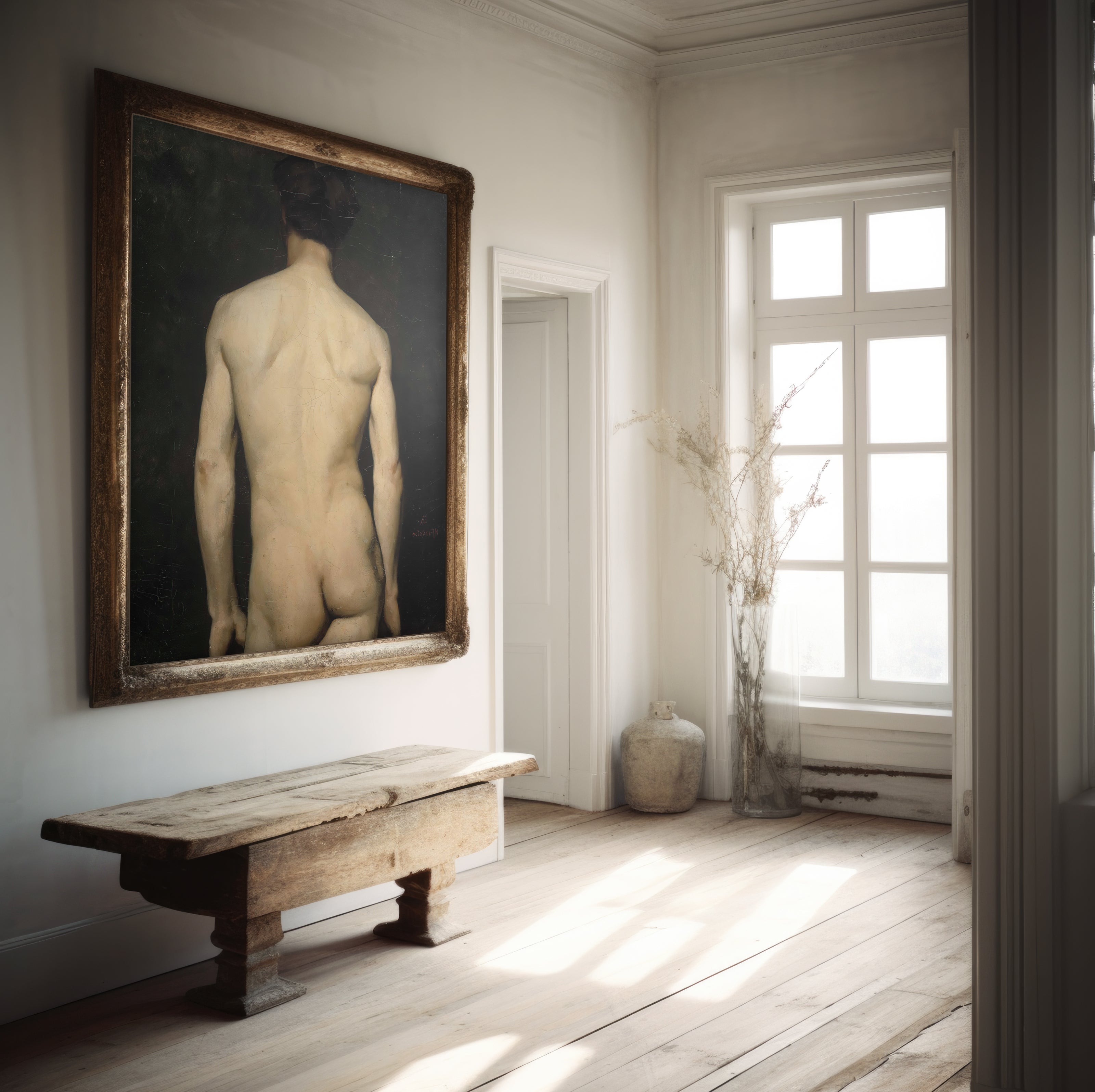 FINE ART PAPER PRINT - NAKED MAN CLASSIC PAINTING 