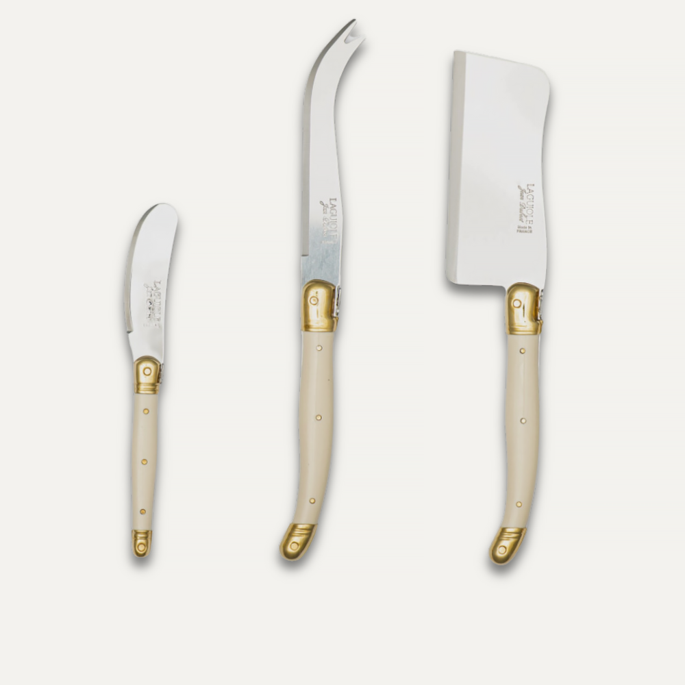 Laguiole Cheese Set ABS Ivory w/Brass 3pc