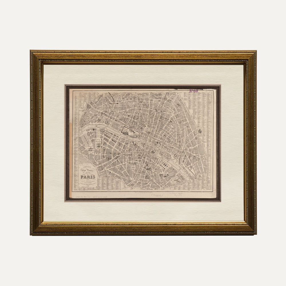 VINTAGE-INSPIRED FRAME - Paris -  Historical Map 1854