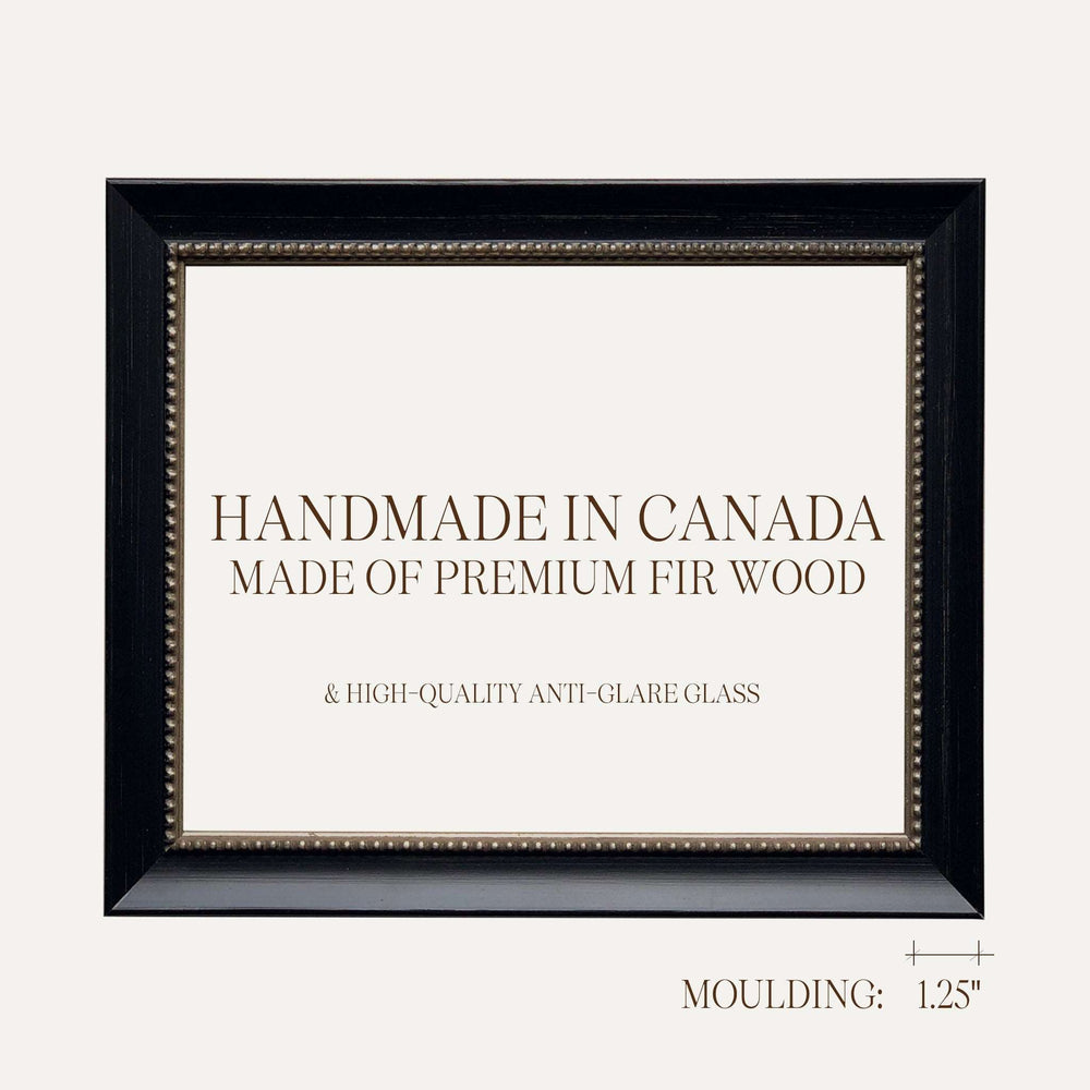 Classic Wall Decor: Black Beaded Molding Frame for Prints. Un accessoire élégant pour sublimer vos œuvres d’art et impressions
Décoration murale classique : cadre moulure noire perlée pour impressions. An elegant accessory to elevate your art pieces and prints.
8 x 10''
9 x 12"
11 x 14''
12 x 18''
16 x 20''
18 x 24''
24 x 36 " frames
