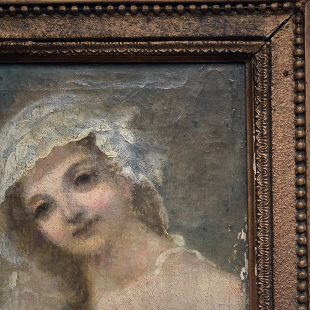 accessoire de décoration maison Peinture vintage HUILE SUR CANEVAS ORIGINAL -PORTRAIT DE FEMME XIXe SIÈCLE